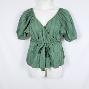 Old Navy Renaissance Faire Wrap Top Womens XL Green Peasant Puff Sleeve Cottage